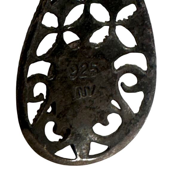 Sterling Silver Filigree Teardrop Earrings Simulated Opal Gemstone Jewelry Women - Picture 5 of 6